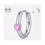 Piercing inel argintiu din titan cu piatra inima roz – 1.2 × 8 mm