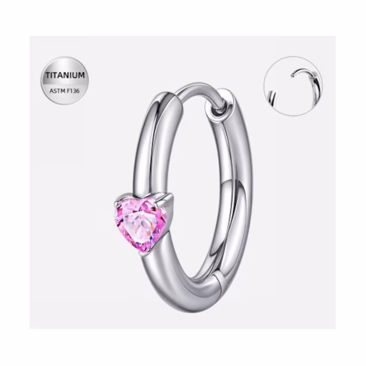 409 (1) Piercing inel argintiu din titan cu piatra inima roz – 1.2 × 8 mm - imagine 1