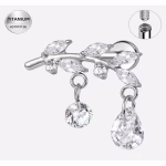 Piercing Labret din Titan ASTM F136 Argintiu cu Cristale Marquise si Pandantive Elegante, Design Luxurious- 1.2×6 mm