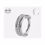 Piercing inel din titan, argintiu, 1.2x8mm, cu cristale transparente