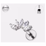 Piercing Labret Titan ASTM F136, Argintiu, 1.2×8 mm, Design Elegant cu Cristale Marquise