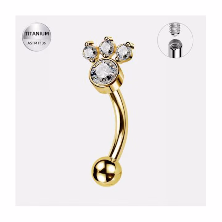 532 (1) Piercing spranceana/ rock ureche auriu din titan cu labuta din cristale – 1.2 × 8 mm - imagine 1
