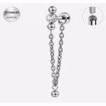 Piercing din titan cu bara dreapta, cristal si lant decorativ-1.2×6 mm