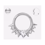 Piercing inel argintiu din titan cu inima si cristale – 1.2 × 8 mm