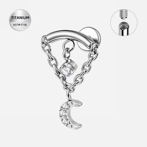 E10 Piercing din Titan ASTM F136, Titan Moon Chains pentru Rook, Daith si Snug, argintiu - imagine 1