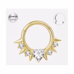 Piercing Inel Hinged Titan ASTM F136 Auriu–cu Inima si Pietre Clear – 1.2 × 8 mm