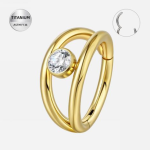 Piercing ureche titan ASTM F136 placat auriu, inel cu zirconiu strălucitor