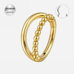 Piercing tip inel din Titan ASTM F136, placat auriu, model dublu cu biluțe decorative