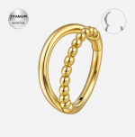 Piercing tip inel din Titan ASTM F136, placat auriu, model dublu cu biluțe decorative