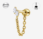 Piercing labret din Titan ASTM F136 auriu cu lanț dublu și cristale