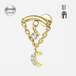 Piercing din Titan ASTM F136,Titan Moon Chains pentru Rook, Daith si Snug, auriu