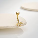 Piercing pentru buric din Titan ASTM F136, argintiu cu cristale zirconia, model floare eleganta-1.6×10 mm - imagine 5