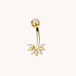 Piercing pentru buric din Titan ASTM F136, auriu cu cristale zirconia , model floare elegantă - imagine 7