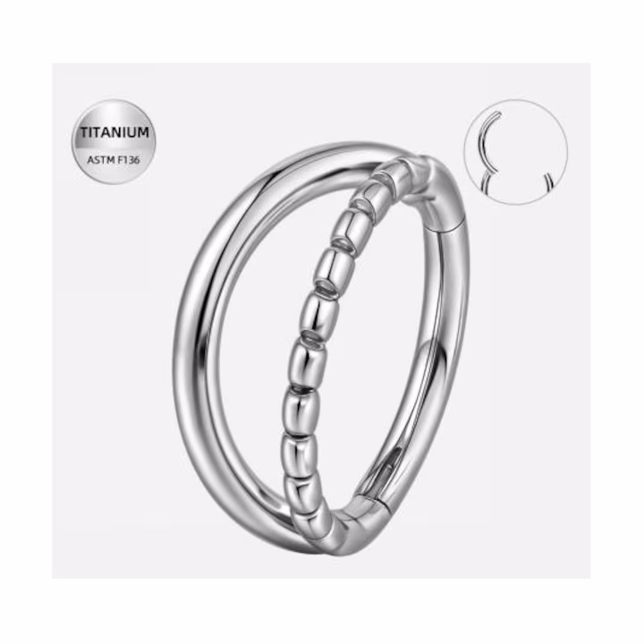 L100 Piercing inel argintiu din titan cu bilute decorative – 1.2 × 8 mm - imagine 1