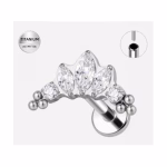 Piercing labret argintiu din titan cu cristale marquise si detalii metalice – 1.2 × 8 mm
