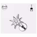 Piercing labret argintiu din titan cu stea cu cristale – 1.2 × 8 mm