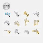 Piercing labret argintiu din titan cu stele si cristale colorate– 1.2 × 8 mm - imagine 2