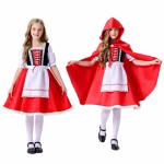 Costum carnaval fete Scufita Rosie , rochie rosie cu pelerina si gluga