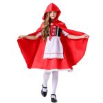 Costum carnaval fete Scufita Rosie , rochie rosie cu pelerina si gluga - imagine 4