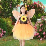 Costum serbare fete, Zana Vara, rochie cu fusta din tulle galben, bentita cu floarea-soarelui - imagine 2