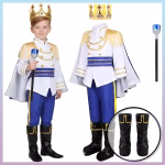 Costum carnaval baieti Print Alb-Albastru cu Epoleti Aurii și Accesorii