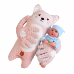Perna multifunctionala pentru bebelusi, pentru un somn linistit, anticolici, pentru dezvoltarea independentei, pentru acasa si calatorii, 3 luni-2 ani, Pisica roz cu frunza