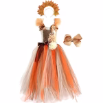 Costum serbare Zana Toamna, rochie, fundita de par, bentita cu frunze