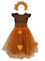 Costum serbare Zana Toamnei pentru Fetite – Rochita Eleganta cu Frunze de Toamna si Coronita