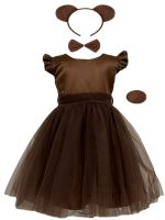 Costum serbare fete Urs maro, rochie, bentita cu urechi, codita, papion