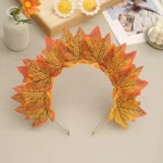 Costum serbare Zana Toamnei pentru Fetite – Rochita Eleganta cu Frunze de Toamna si Coronita - imagine 3