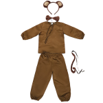 Costum Maimuta pentru Copii – Set bluza si pantaloni Maro cu Urechi, Coada si Papion