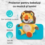 Leu de plus cu proiector si lumina de veghe, muzica, „Starry Skies Animal Soother” – Jucarie muzicala pentru somnul bebelusilor - imagine 3