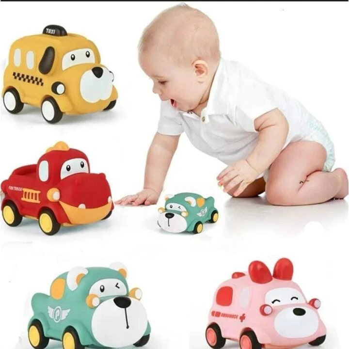 MM1 Set 4 Masinute Moi din Silicon pentru Bebelusi, Jucarii Montessori si Dezvoltare Motorie, Vehicule Interactive cu Animalute, Jucarii Senzoriale si Educative - imagine 1