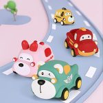 Set 4 Masinute Moi din Silicon pentru Bebelusi, Jucarii Montessori si Dezvoltare Motorie, Vehicule Interactive cu Animalute, Jucarii Senzoriale si Educative - imagine 5