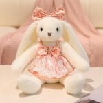 Iepuras de Plus Alb cu Rochita Roz si Fundita – Jucarie Catifelata pentru Copii, 40 cm - imagine 4