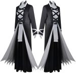 Costum Cosplay Ichigo Kurosaki Bankai – Bleach, Roba Shinigami Neagra cu Detalii Albe - imagine 4