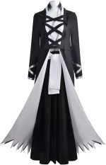 Costum Cosplay Ichigo Kurosaki Bankai – Bleach, Roba Shinigami Neagra cu Detalii Albe - imagine 5