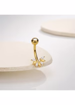 Piercing pentru buric din Titan ASTM F136, auriu, cu cristale zirconia, model coroana eleganta– 1.6 × 10 mm - imagine 11