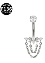 Piercing pentru buric din Titan ASTM F136, argintiu, cu cristale zirconia si lanturi decorative, model regal– 1.6 × 10 mm - imagine 5