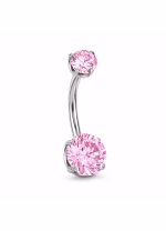 Piercing pentru buric din Titan ASTM F136, argintiu, cu cristale zirconia roz, model dublu cristal– 1.6 × 10 mm - imagine 2