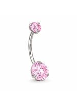 Piercing pentru buric din Titan ASTM F136, argintiu, cu cristale zirconia roz, model dublu cristal– 1.6 × 10 mm - imagine 4