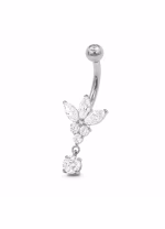 Piercing pentru buric din Titan ASTM F136, argintiu, cu cristale zirconia, model floare elegant cu pandantiv– 1.6 × 10 mm - imagine 3