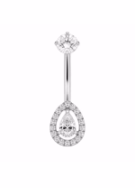 Piercing pentru buric din Titan ASTM F136, argintiu, cu cristale zirconia, model picatura eleganta – 1.6 × 10 mm