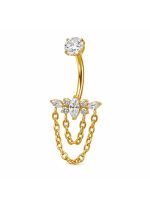 Piercing pentru buric din Titan ASTM F136, auriu, cu cristale zirconia si lanturi decorative, model regal– 1.6 × 10 mm - imagine 4