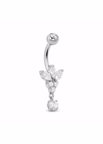 Piercing pentru buric din Titan ASTM F136, argintiu, cu cristale zirconia, model floare elegant cu pandantiv– 1.6 × 10 mm - imagine 5