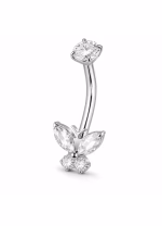 Piercing pentru buric din Titan ASTM F136, argintiu, cu cristale zirconia, model fluturas elegant– 1.6 × 10 mm - imagine 2