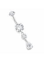 Piercing pentru buric din Titan ASTM F136, argintiu, cu cristale zirconia, model cascada cu picatura– 1.6 × 10 mm - imagine 5