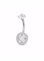 Piercing pentru buric din Titan ASTM F136, argintiu cu cristale zirconia, model cerc stralucitor elegant – 1.6 × 10 mm