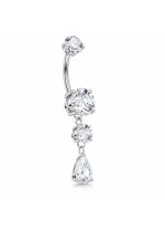 Piercing pentru buric din Titan ASTM F136, argintiu, cu cristale zirconia, model cascada cu picatura– 1.6 × 10 mm - imagine 4