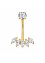 Piercing pentru buric din Titan ASTM F136, auriu, cu cristale zirconia, model coroana eleganta– 1.6 × 10 mm - imagine 3
